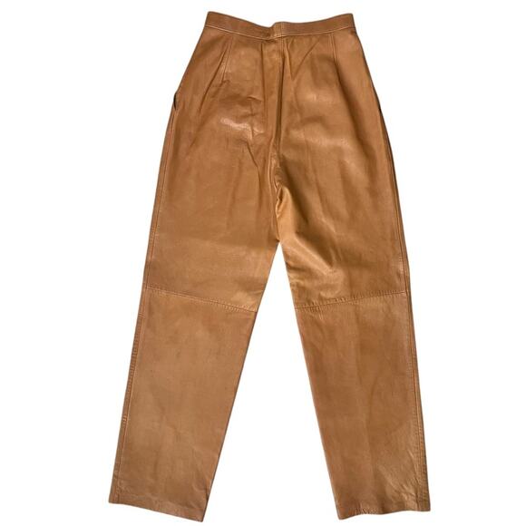 Vintage 80’s Leather Pleated Trousers Womens 8 Tan Betty Hanson Tapered Hi Rise - Picture 5 of 11